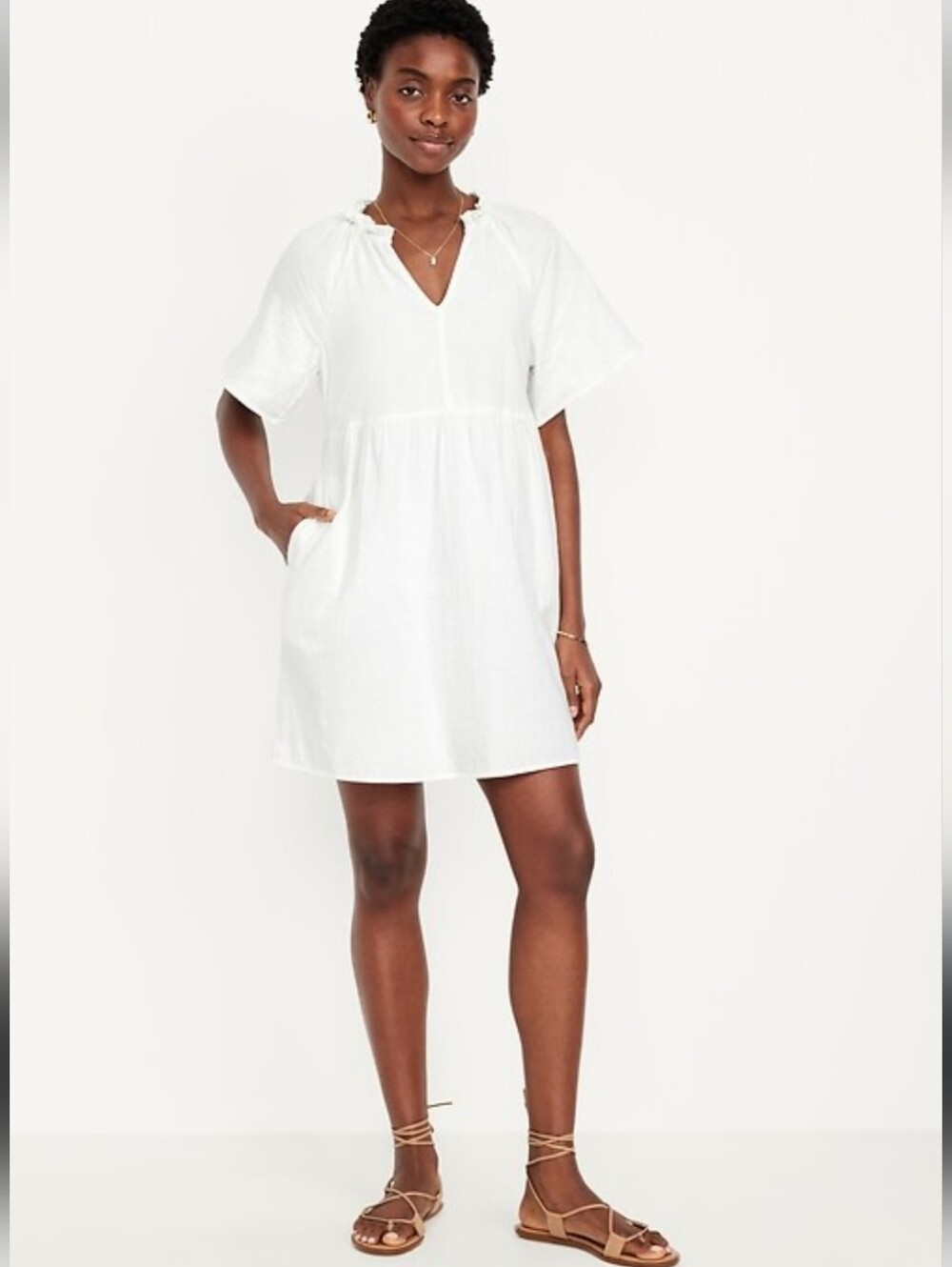 Old Navy Split-neck Crinkle Gauze Mini Swing Dress Size Large